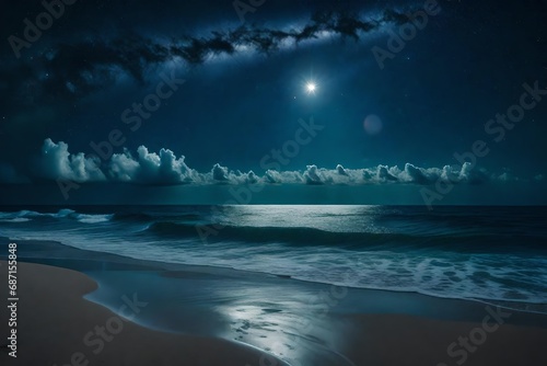   ocean in the night  wiew from the beach with dark sky in stars--