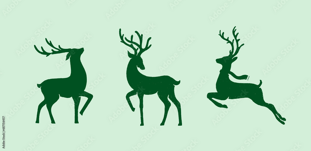 Christmas reindeer vector, silhouettes are isolated on a green background. Vector set
Christmas reindeer vector, silhouettes are isolated on a green background. Vector set