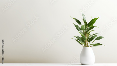 Minimalist Indoor Plant in White Vase on White Background
