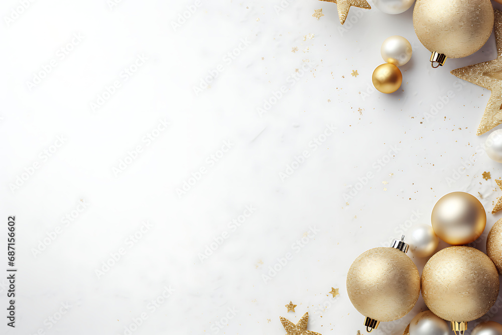 Fototapeta premium Christmas flat lay mockup background with copy space. Light Christmas background.