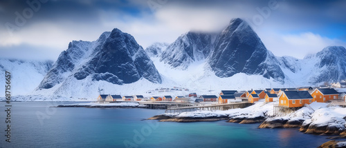 Beautiful winter Norway landscape - lofoten islands - Sakrisoy village. photo