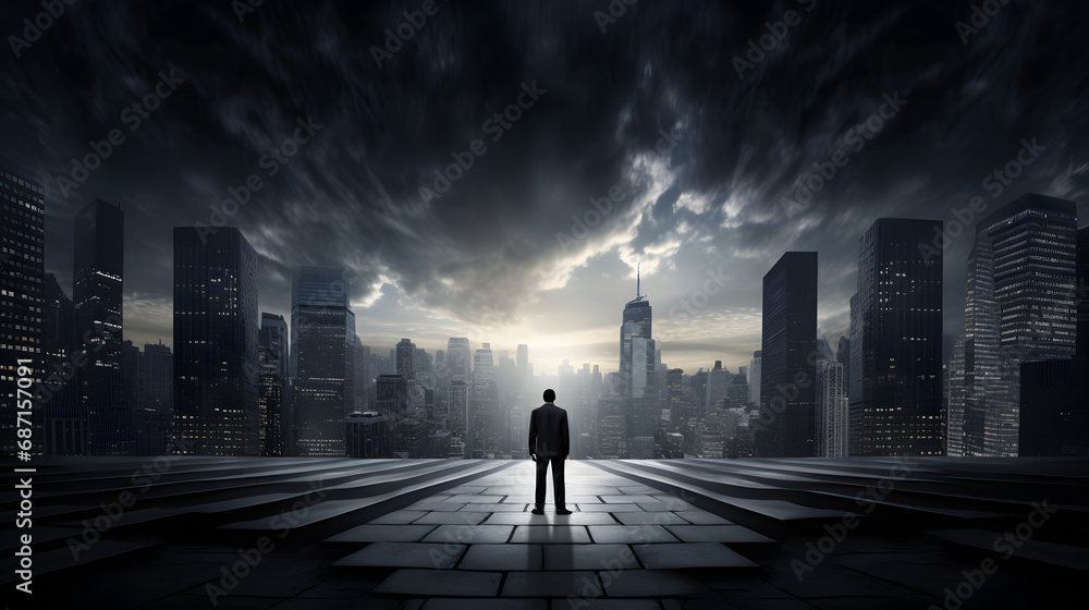 Obraz premium Walking alone in a city at nights with dark tones.