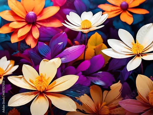 Beautiful Different Colour Flower Close Shot  Snow  Water Drop Colour Background  Generative Ai