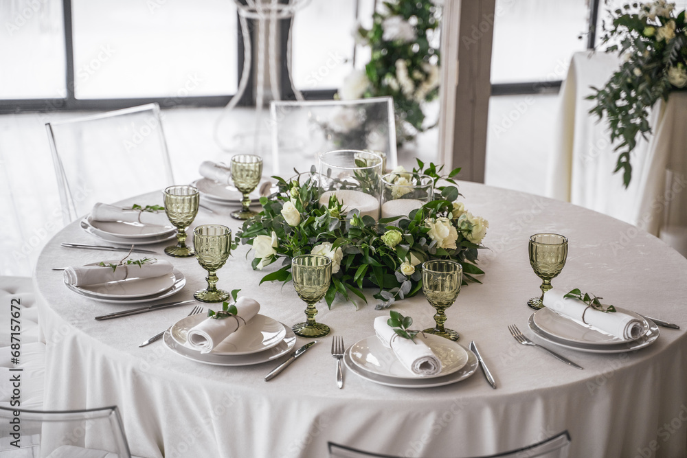 Fototapeta premium Table setting for wedding, birthday, party and any events