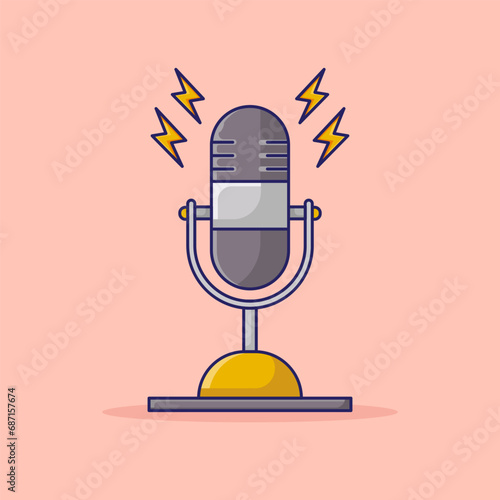 Microphone Podcast Vector Icon Illustration. Flat Cartoon Style Suitable for Web Landing Page, Banner, Flyer, Sticker, Card, Background