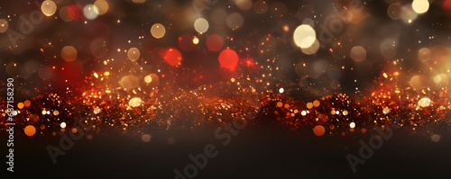 Hintergrund mit abstrakten Glitter Lichter, Funkeln, Sterne in rot, gold und schwarz als bokeh Banner