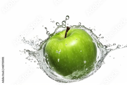 green apple with water splash isolated on white background. generative ai photo