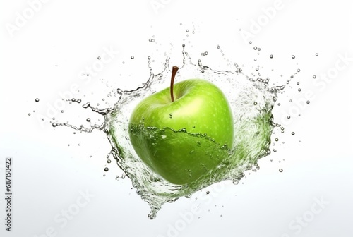 green apple with water splash isolated on white background. generative ai