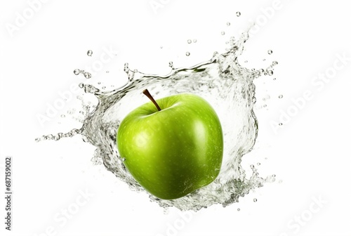 green apple with water splash isolated on white background. generative ai