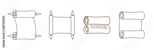 Set of ancient scrolls. Outline vector drawing.