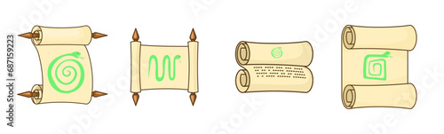 A set of magic scrolls. Vector flat illustration with outline.
