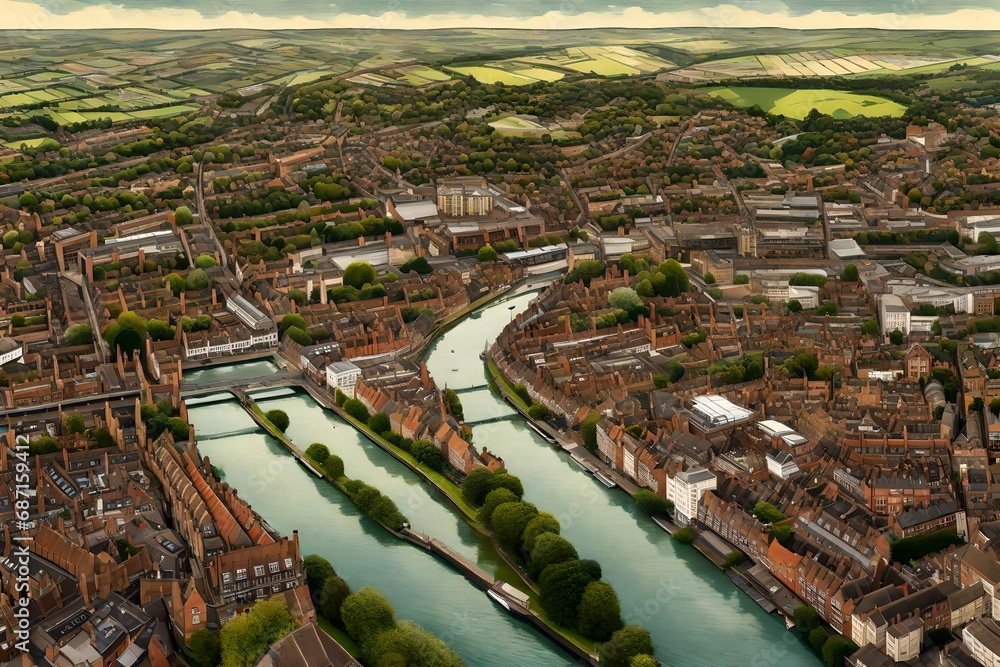aerial view of reading. A large town on the thames and kennet rivers in southern england-