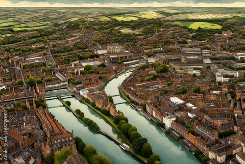 aerial view of reading. A large town on the thames and kennet rivers in southern england- photo