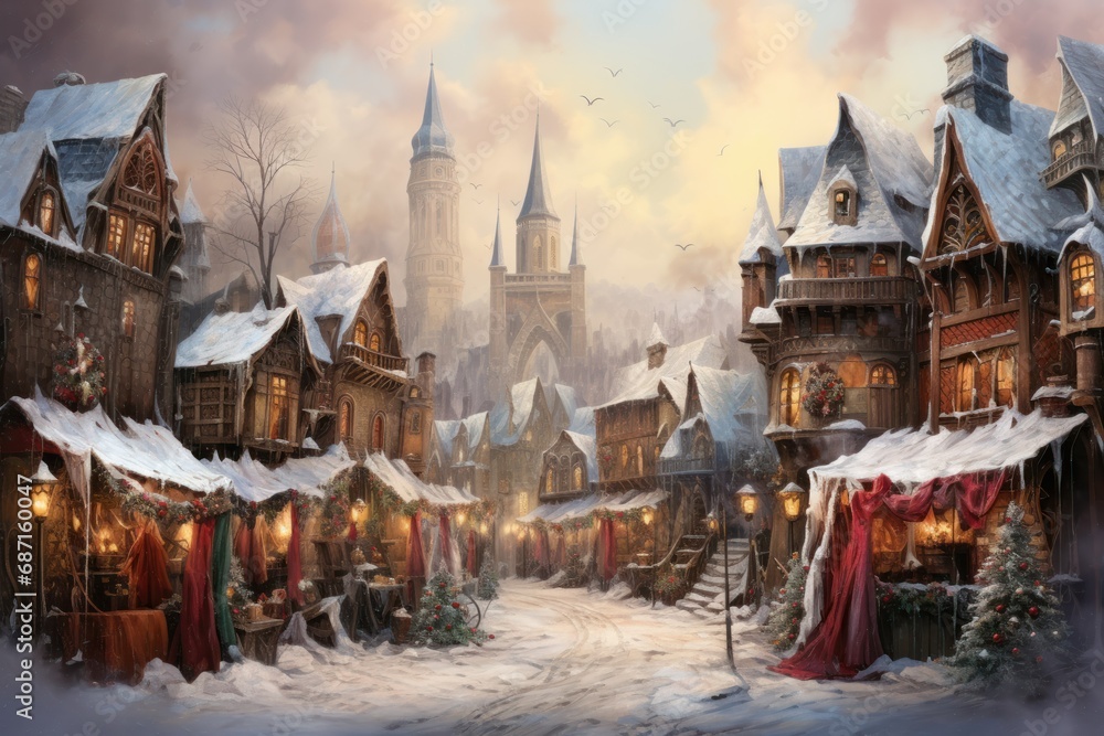 Obraz premium Christmas Market Vendors - Generative AI