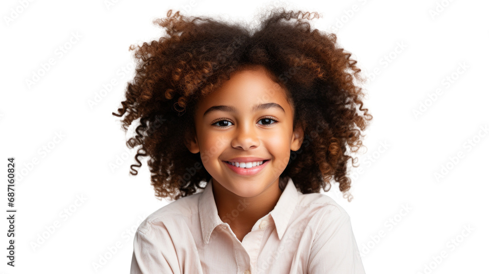 Child portrait, smiling kid with afro hair isolated on white transparent background, PNG Child portrait, smiling kid with afro hair isolated on white transparent background, PNG