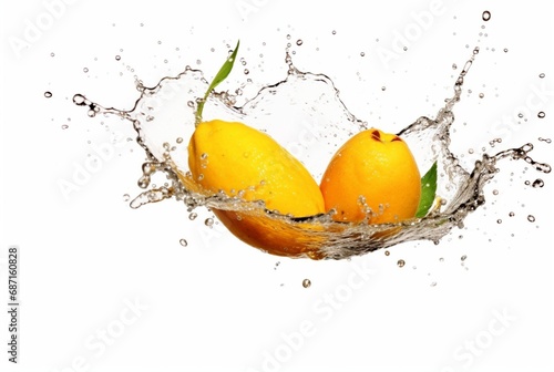 fresh mango with water splash isolated on white background. generative ai