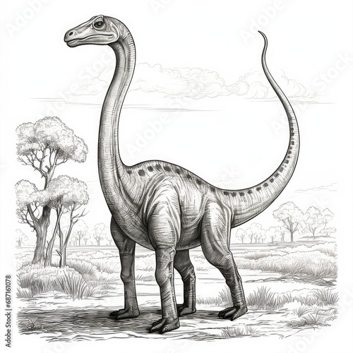 Dinosaur Sketch  Hand Drawn Sketched Brachiosaurus Dino  Engraving Dinosaurs  Ink Jurassic Monster