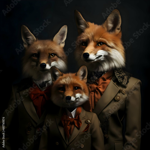 Wallpaper Mural Anthropomorphic fox family photo on dark background. High-resolution Torontodigital.ca