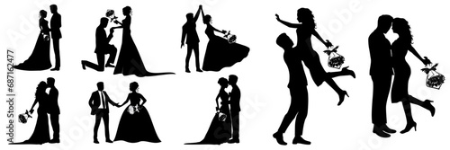 set of silhouettes romantice couple