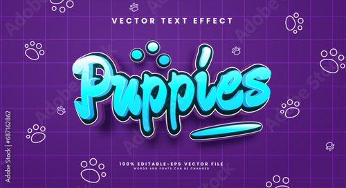 puppies editable text style effect. Vector text effect with a cute purple color for a pet theme.