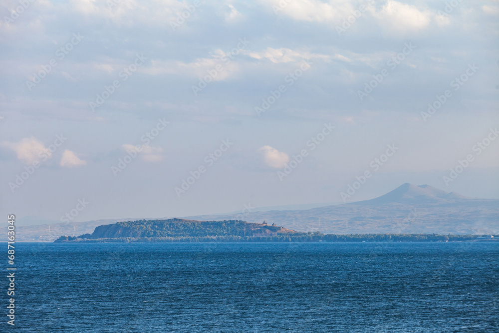 Blue water of Lake Sevan. Armenia
