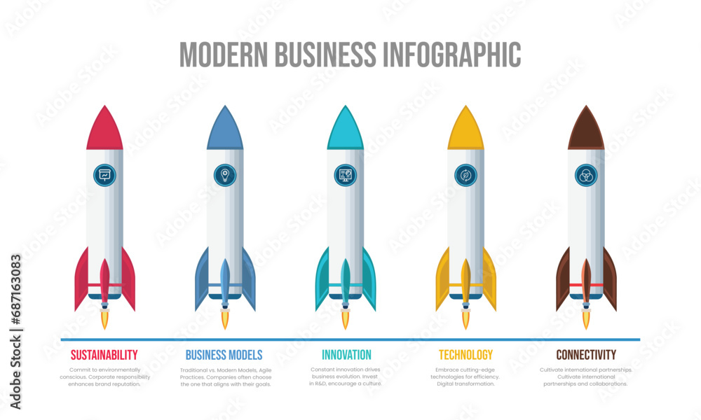 Rocket Business Infographic with 5 options Rocket Business Infographic with 5 options