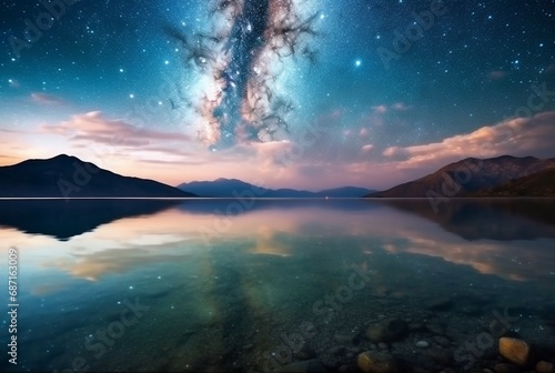 Milky Way over the sea beautiful night panorama. generative ai
