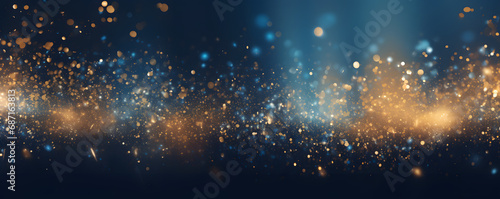 Hintergrund mit abstrakten Glitter Lichter, Funkeln, Sterne in blau, gold und schwarz als bokeh Banner