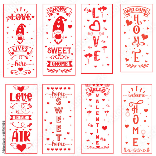 Valentine Porch Sign Design Bundle, Valentine Porch Sign Vertical Design, Valentine Porch Sign Ornaments Design Bundle