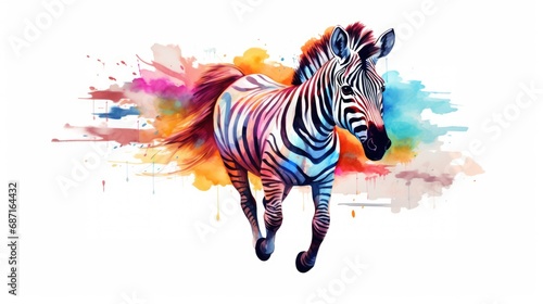 beautiful colored zebra in watercolors isolated on white