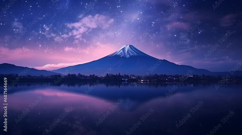 Mt Fuji and Lake Kawaguchiko at night, Japan