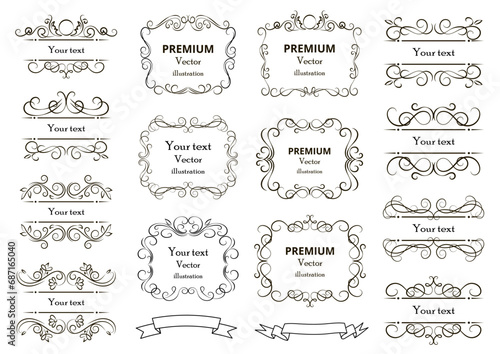 Calligraphic design elements . Decorative swirls or scrolls, vintage frames , flourishes, labels and dividers