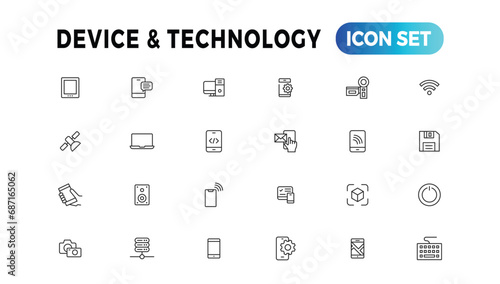 Device and Information technology line icons collection. Big UI icon set in a flat design. Thin outline icons pack