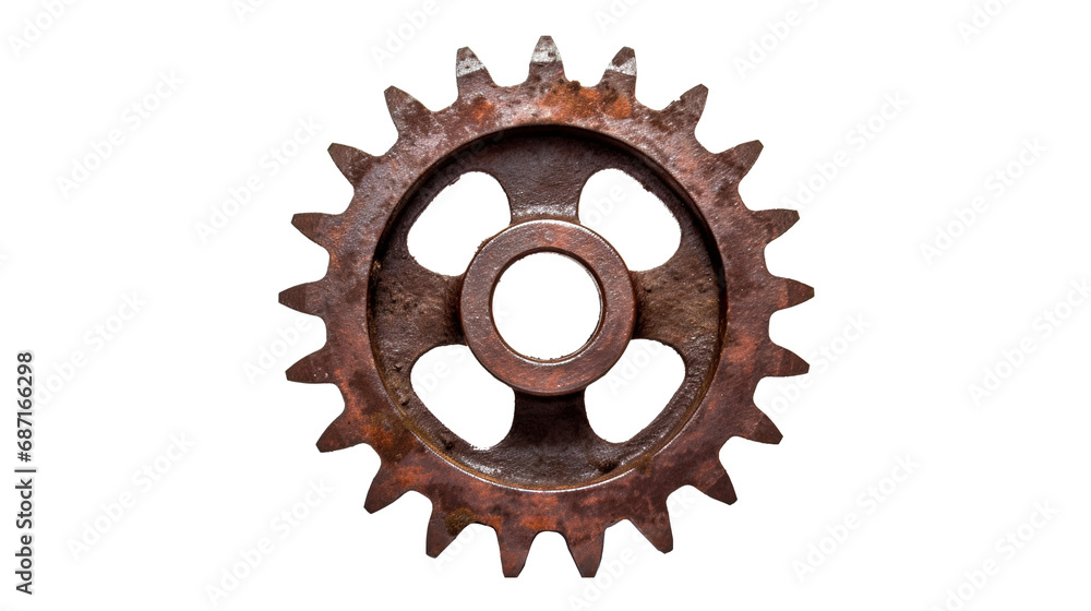 Old rusty gear wheel isolated on transparent background, PNG image with background removed, Created with Generative Ai technology. Old rusty gear wheel isolated on transparent background, PNG image with background removed, Created with Generative Ai technology.