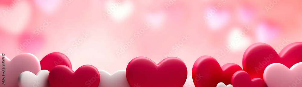 valentines day background with multiple hearts and blurred bokeh hearts