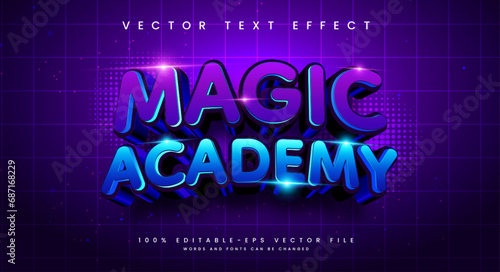 Magic academy editable text style effect. Vector text effect with a combination of purple and blue, for a modern technology theme.