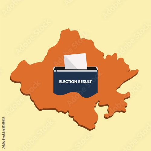 Rajasthan election 2023 map Voting box vector poster. Election result illustration.