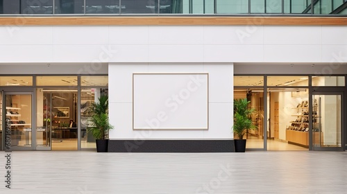 Blank wall frame in modern shopping mall photo