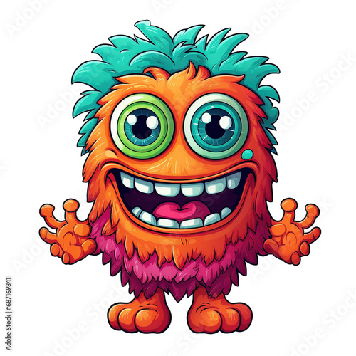 Cute Orange Color Monster on Transparent Background, AI Generated