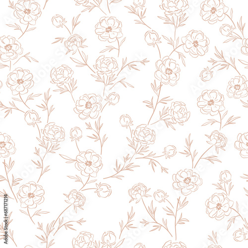 Fototapeta Naklejka Na Ścianę i Meble -  vintage floral line seamless pattern