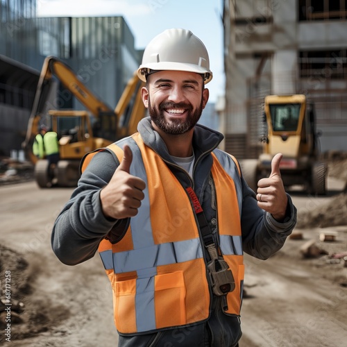 Male construction worker with thumbs up. photo