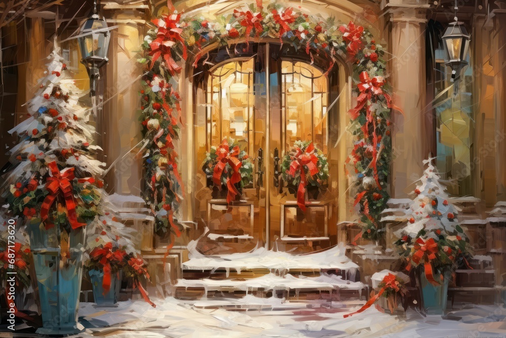 Christmas Decorated Doors - Generative AI