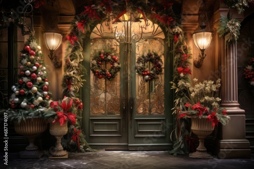 Christmas Decorated Doors - Generative AI © Sidewaypics