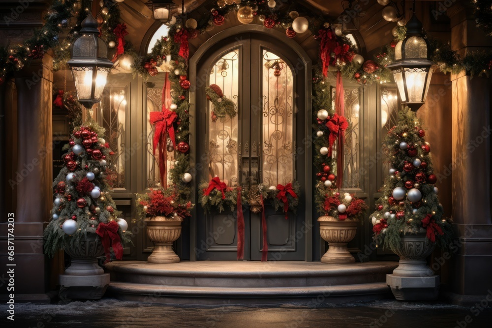 Christmas Decorated Doors - Generative AI