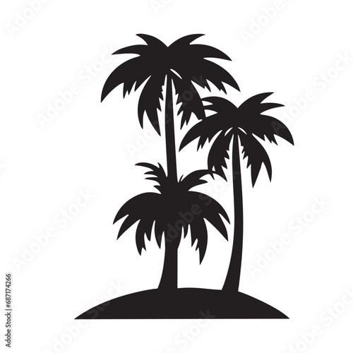 Palm tree silhouette icon illustration set black on white background