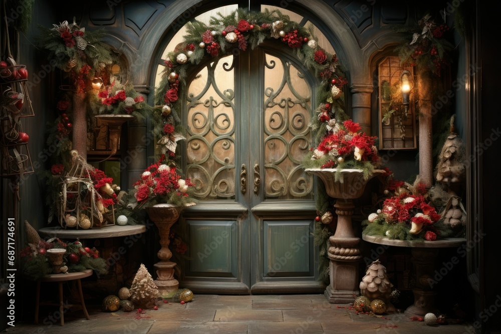 Christmas Decorated Doors - Generative AI Christmas Decorated Doors - Generative AI