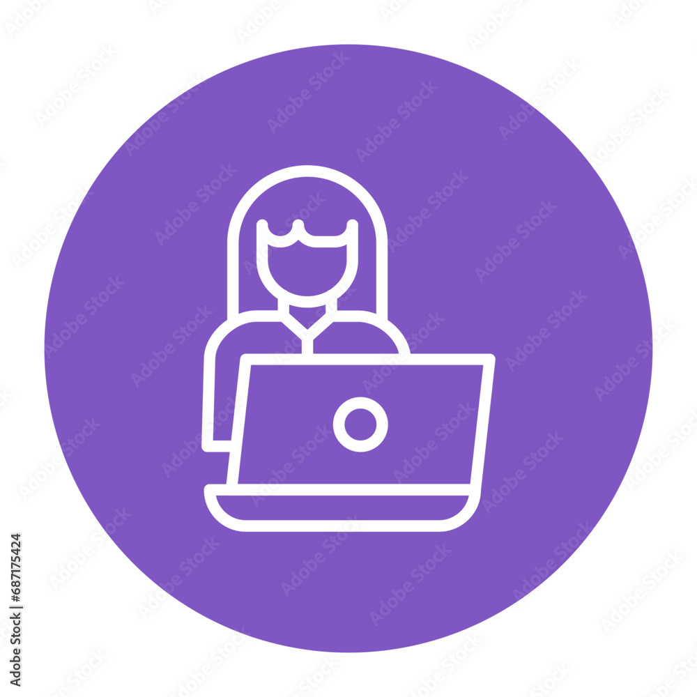 Woman Using Laptop Icon Woman Using Laptop Icon