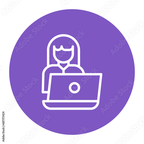 Woman Using Laptop Icon