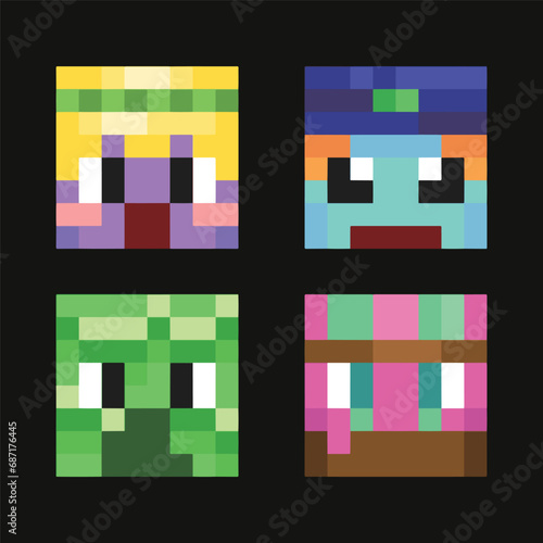 editable pixel vector Illustration of Pixel Face, good for sticker, clip art, icon, logo, game assets, etc.