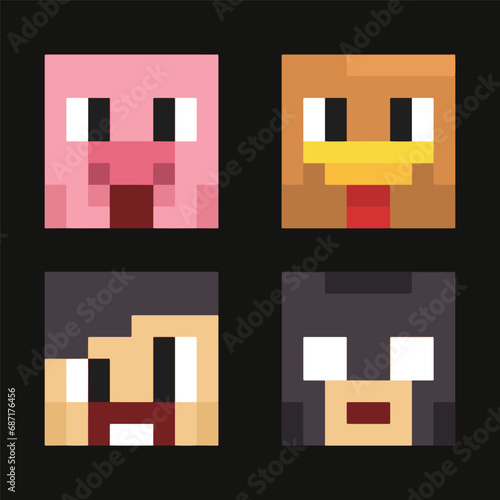 editable pixel vector Illustration of Pixel Face, good for sticker, clip art, icon, logo, game assets, etc.